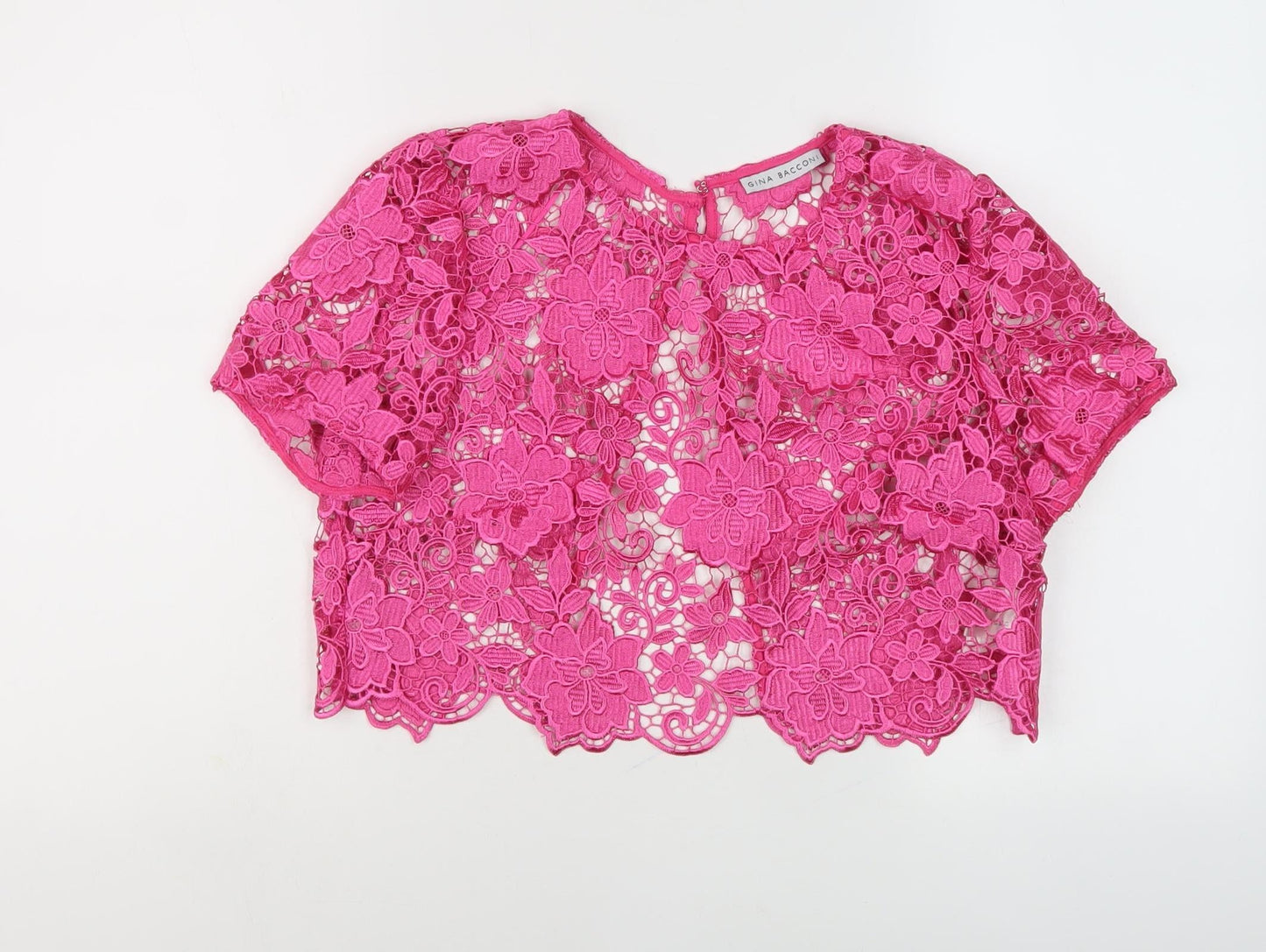 Gina Bacconi Women's Pink Lace Cropped Jacket Size 12