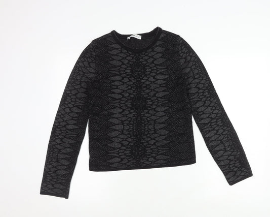 Zara Women's Black Knit Animal Print Long Sleeve Top