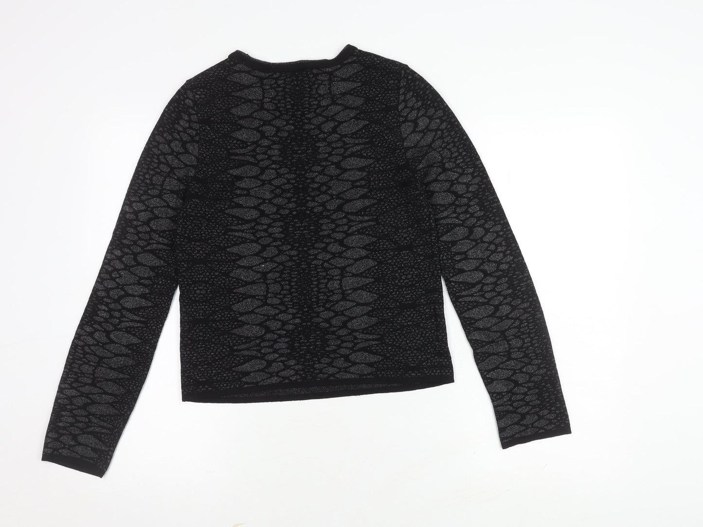 Zara Women's Black Knit Animal Print Long Sleeve Top