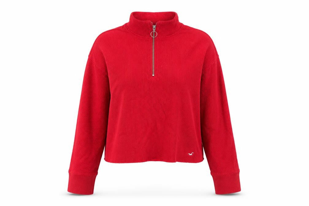 Hollister Women's Red High Neck Zip Sweatshirt XS