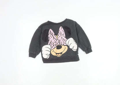 Front view of Disney at Primark girls’ black minnie mouse sweatshirt 3-4y