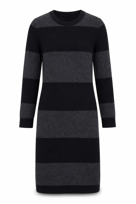 French Connection Women's Black Grey Striped Dress, Size 6