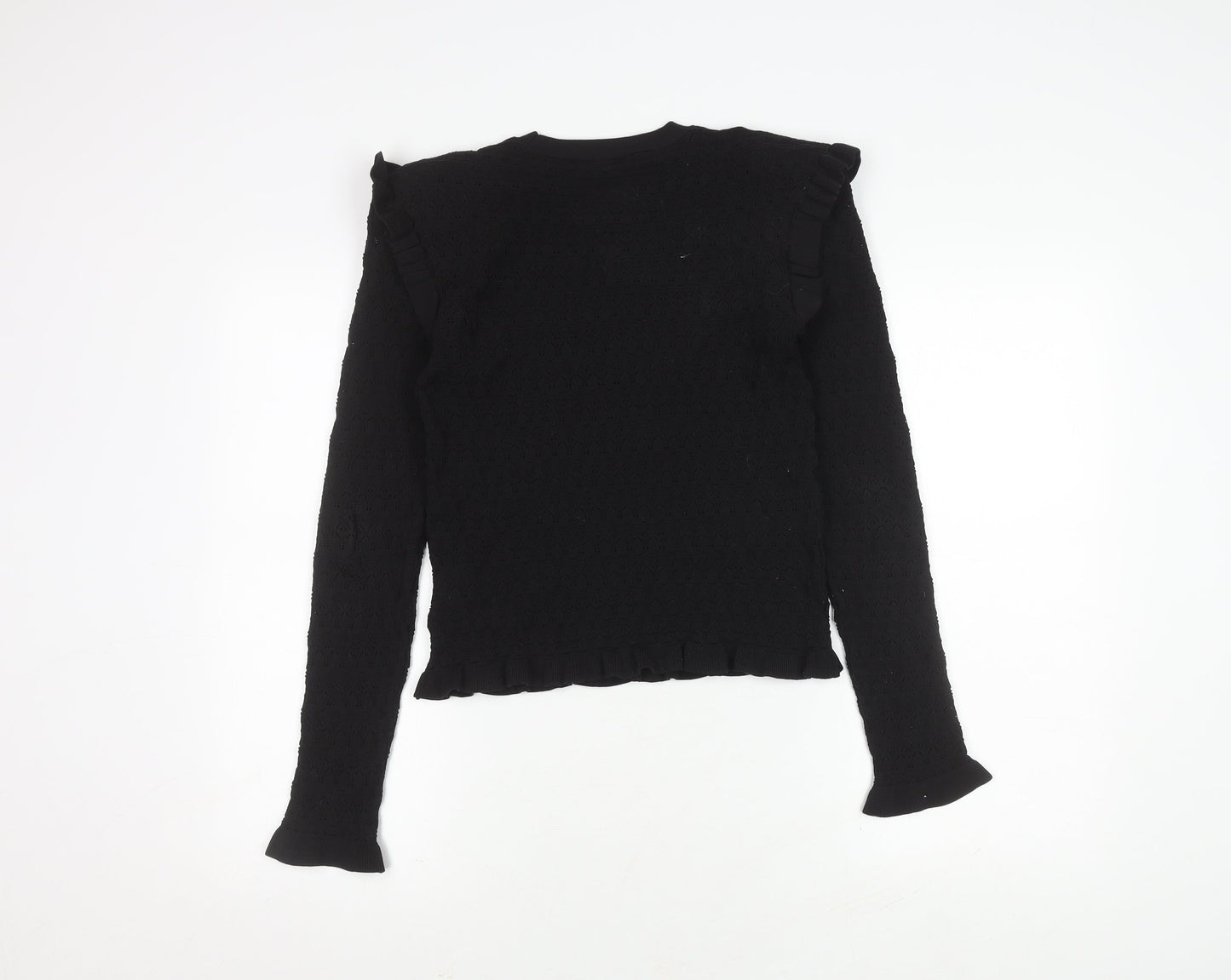 Zara Women's Black Knit Ruffle Long Sleeve Top Size M
