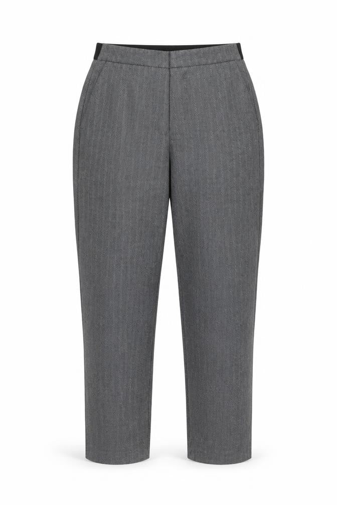 Zara Basic Women's Grey Trousers, Size L, Herringbone