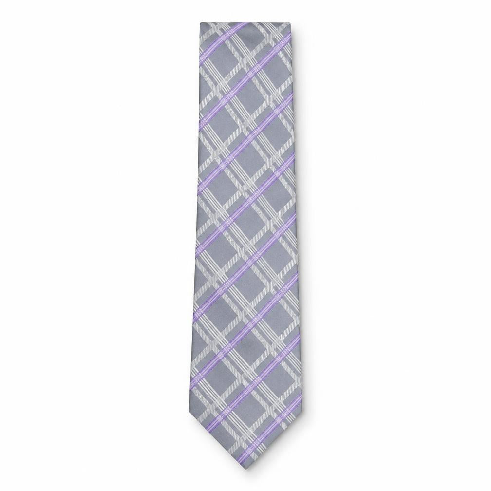 Van Heusen Men's Grey Purple Plaid Silk Designer Tie