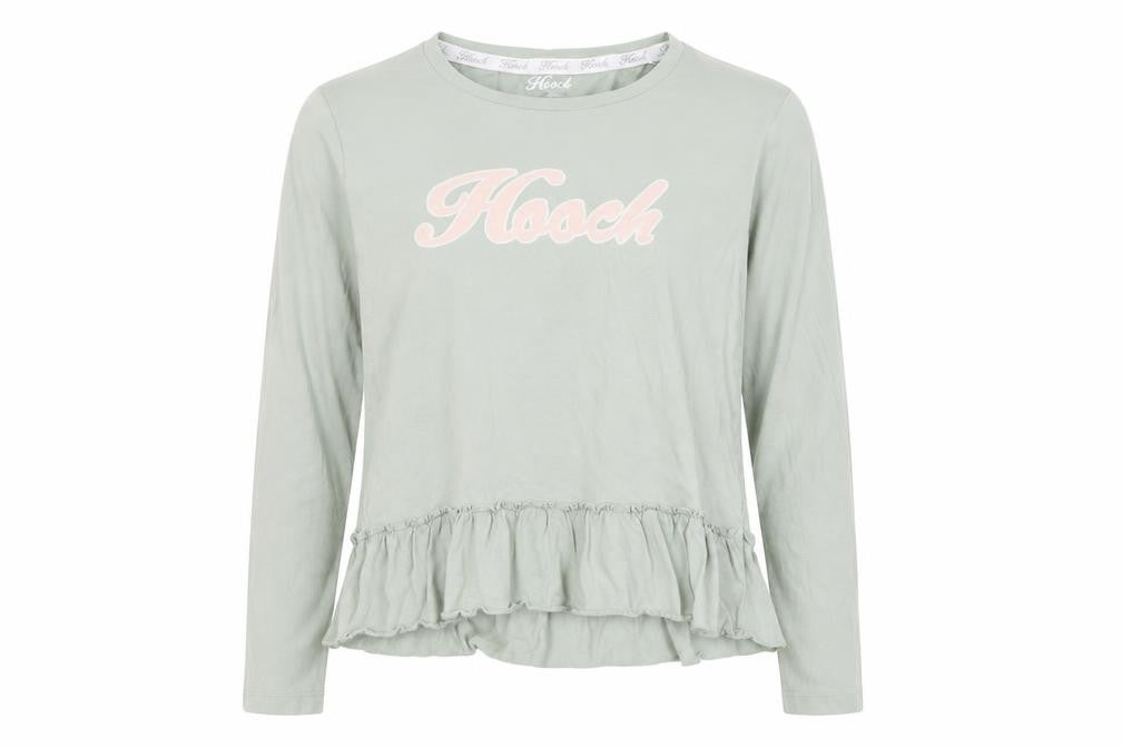 Hooch Women's Green Ruffle Long Sleeve T-Shirt M