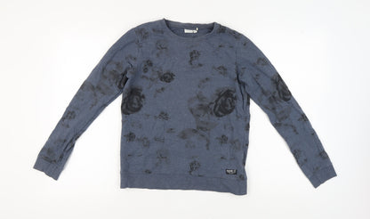 Additional front view of NAME IT girls’ blue floral pullover sweatshirt - 13-14 years