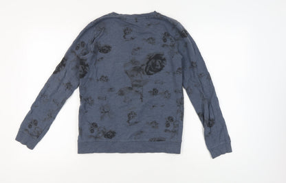 Back view of NAME IT girls’ blue floral pullover sweatshirt - 13-14 years