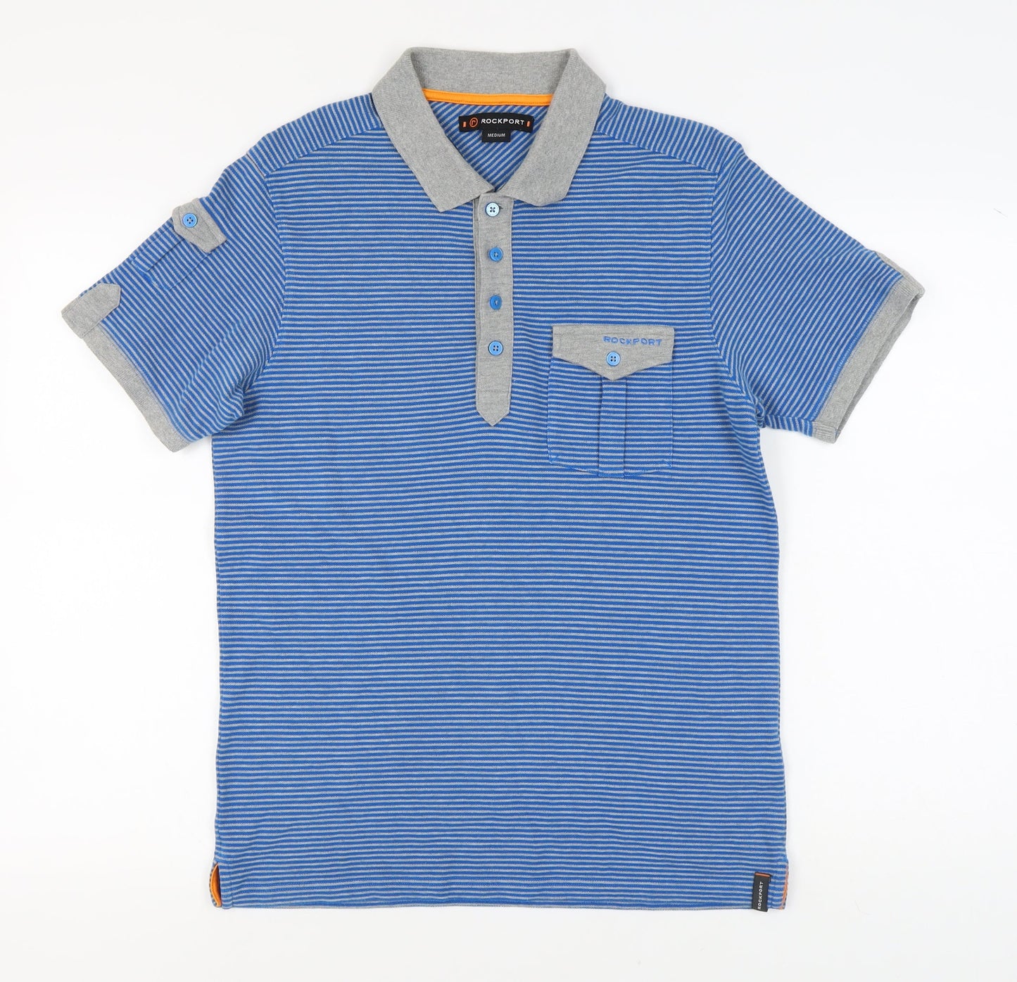 Rockport Men's Blue Striped Polo Shirt - Medium