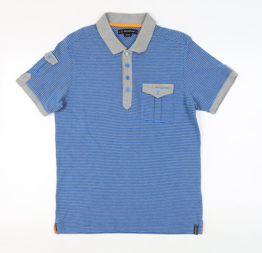 Rockport Men's Blue Striped Polo Shirt - Medium