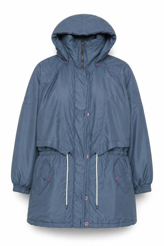 Front view of C&A Women's Blue Nylon Hooded Parka Jacket, size 12
