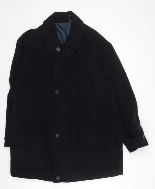 BR Menswear Men's Black Wool Overcoat - M