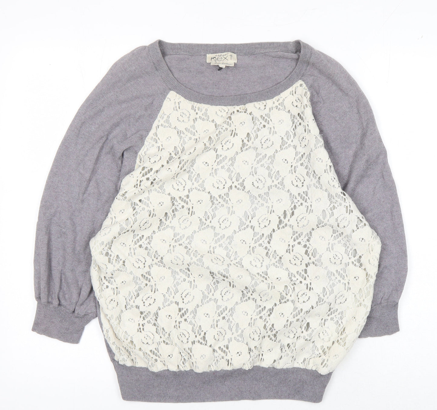 Next Women's Grey Pullover Jumper Size 14 with Lace Accents