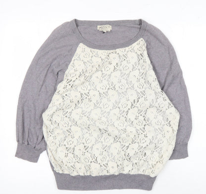 Next Women's Grey Pullover Jumper Size 14 with Lace Accents