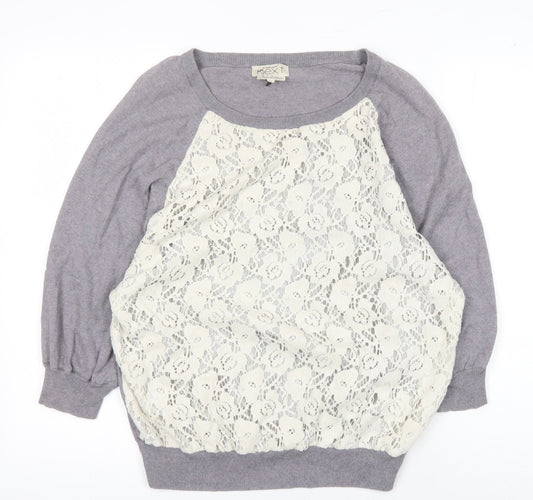 Next Women's Grey Pullover Jumper Size 14 with Lace Accents