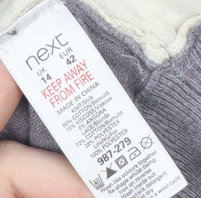 Next Women's Grey Pullover Jumper Size 14 with Lace Accents
