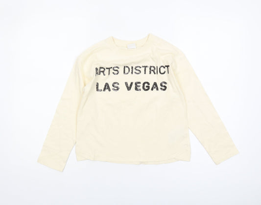 Zara Girls Ivory Long Sleeve T-Shirt 9 Years Graphic Print