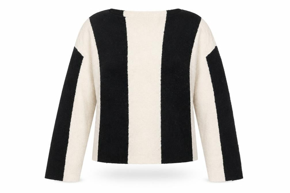 Hush Women's XS Black Beige Striped Pullover Jumper