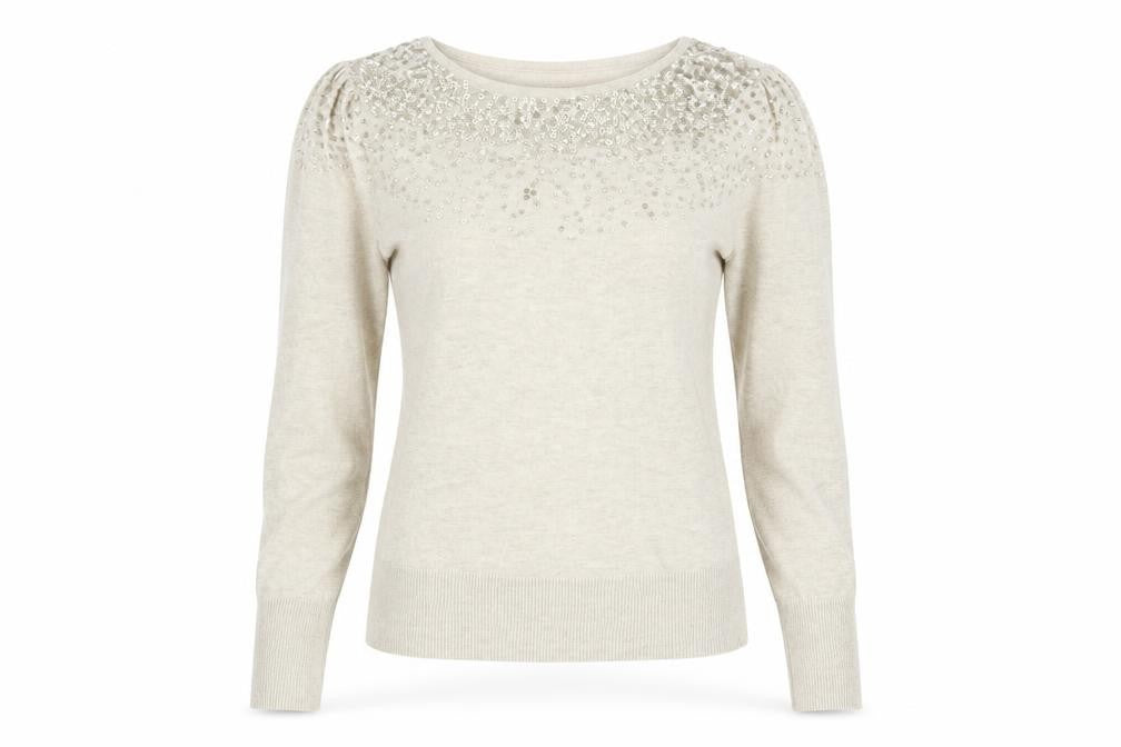 Warehouse Women’s Beige Sequin Pullover Jumper Size 8