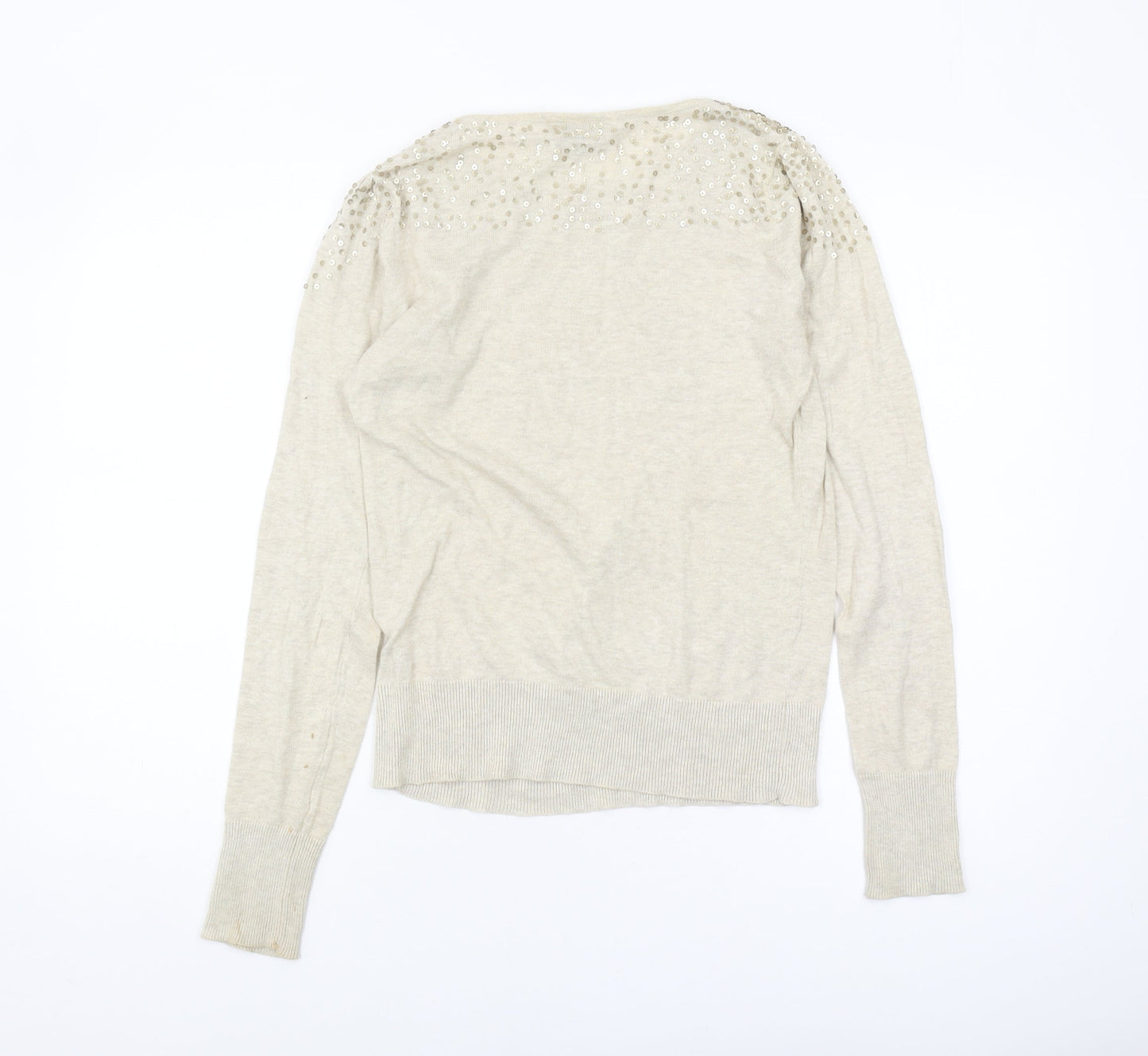 Warehouse Women’s Beige Sequin Pullover Jumper Size 8