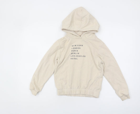 H&M Girls Beige Pullover Hoodie, Size 8-9, Urban Style