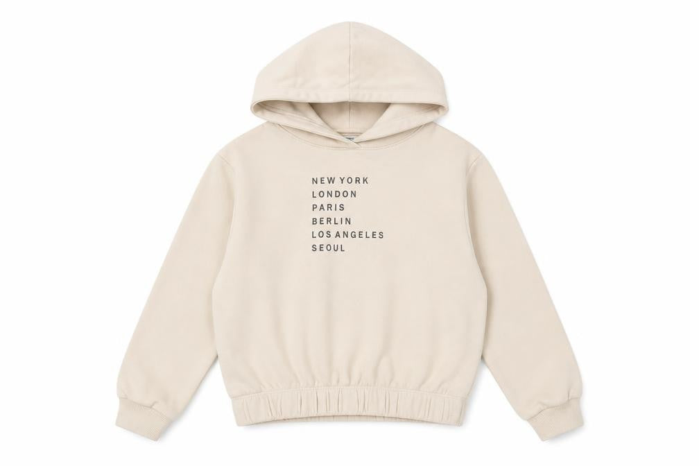 H&M Girls Beige Pullover Hoodie, Size 8-9, Urban Style