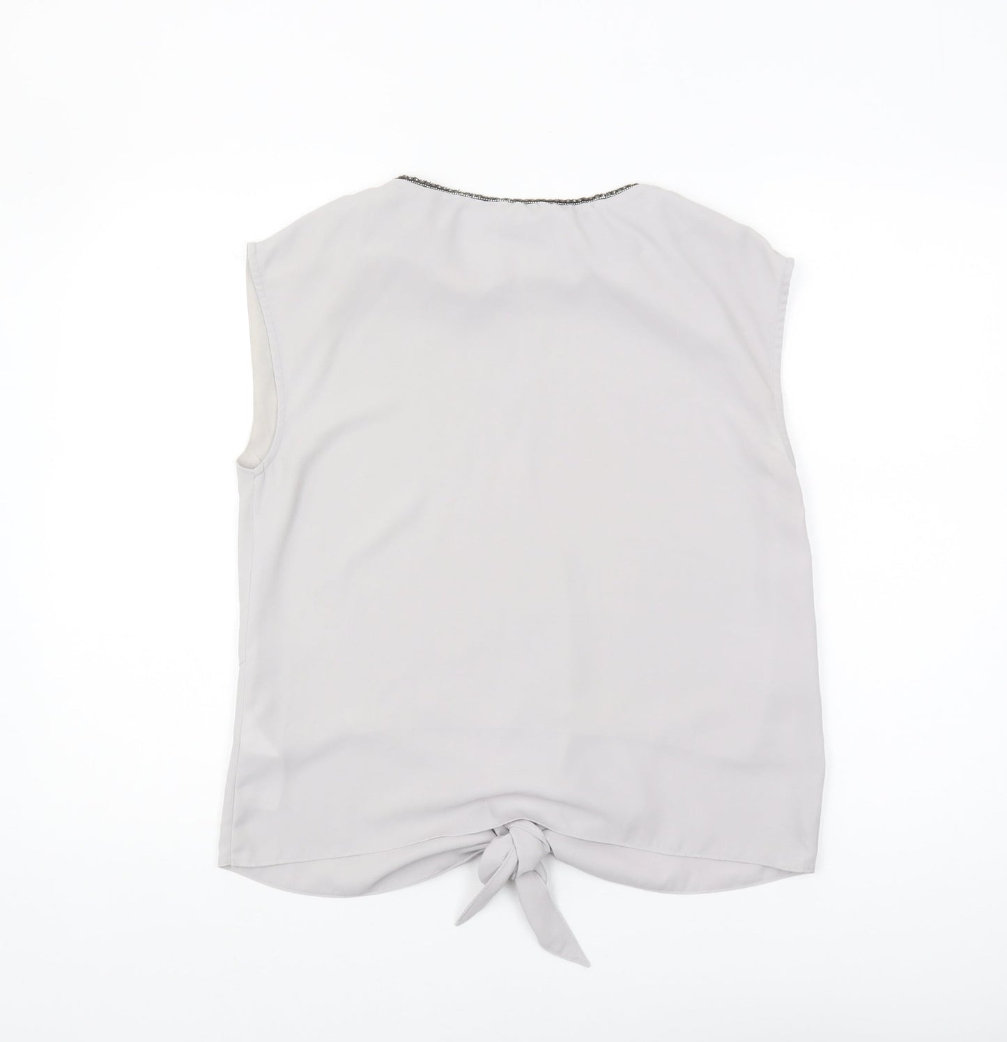 Oasis Women's Grey Blouse, Size 10, Beaded Accent