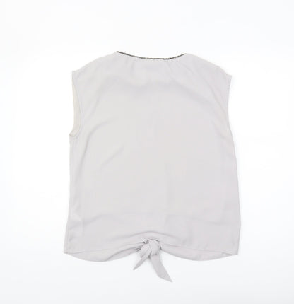 Oasis Women's Grey Blouse, Size 10, Beaded Accent