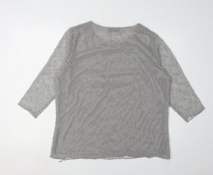 Back view of Alexara Women's Grey 3/4 Sleeve Blouse, size 16