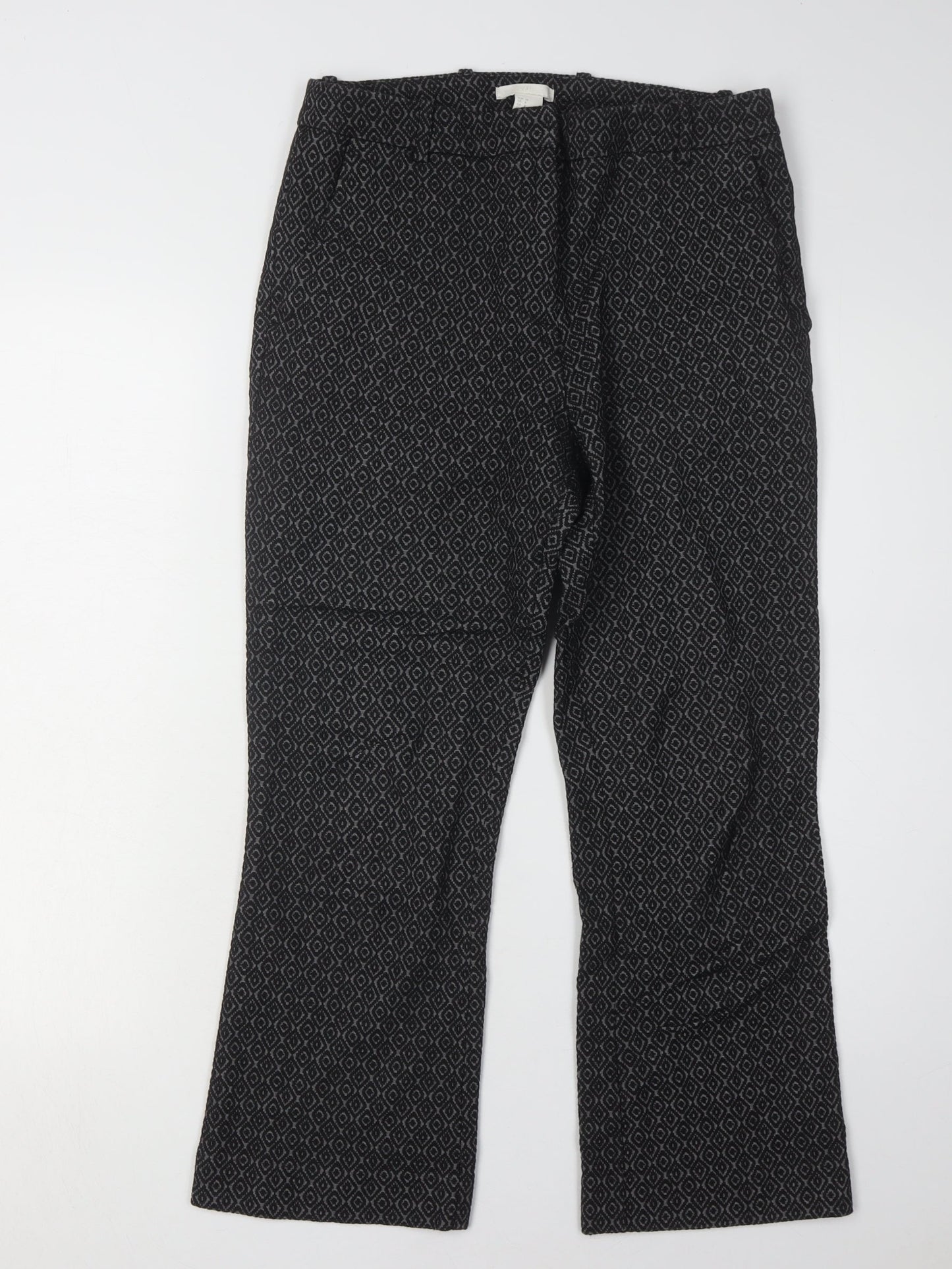 H&M Women's Black Geometric Trousers, Size 10