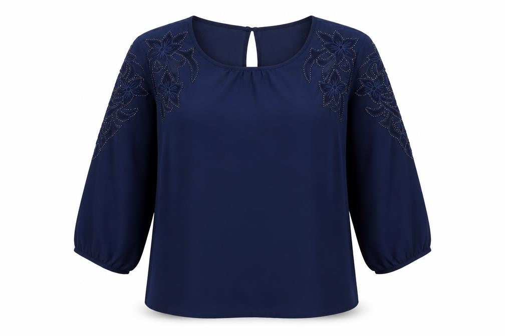 Elise Clemence Women's Blue Embroidered Blouse Size 16