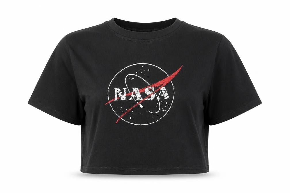 ROMWE Women's Black NASA Cropped T-Shirt, Size 10, Casual