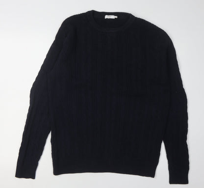 Cotton Traders Men's Blue XL Cable-Knit Pullover Jumper