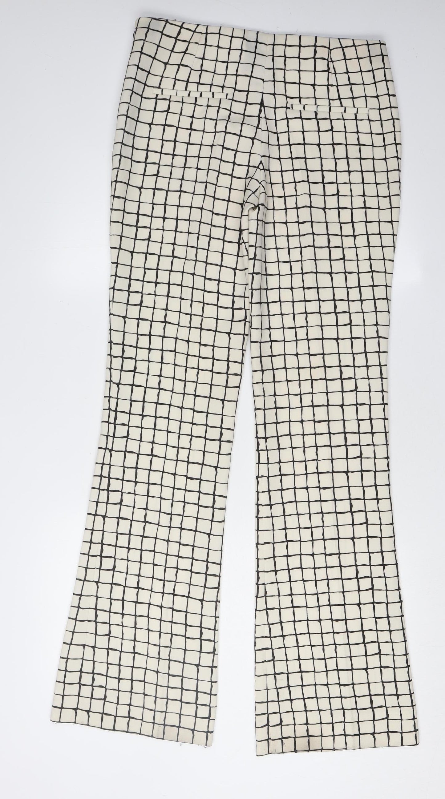 Zara Women's Ivory Check Flared Trousers, Size M