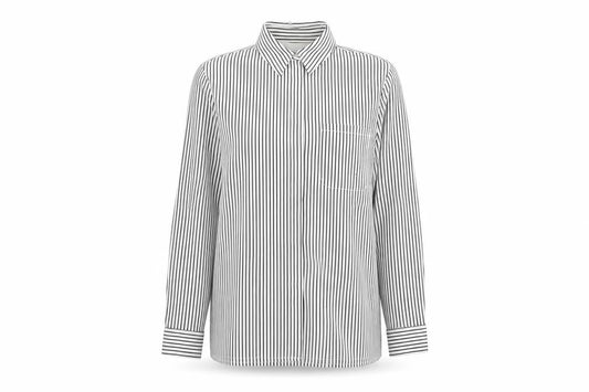 Front view of Jaeger Women's White Striped Button-Up Shirt