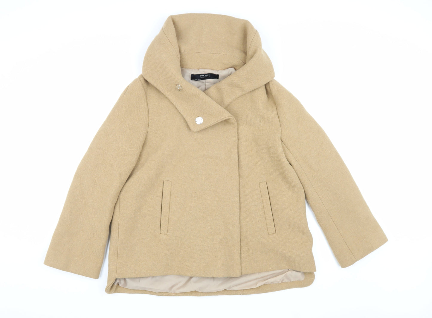 Zara Women's Beige Wool Mid-Length Coat L