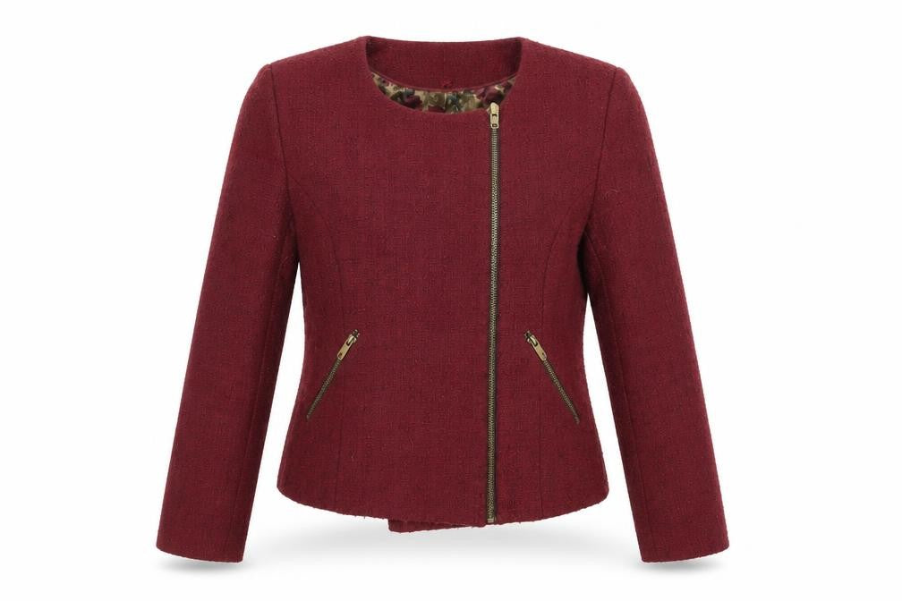 Ness Women’s Red Cropped Biker Jacket Size 10