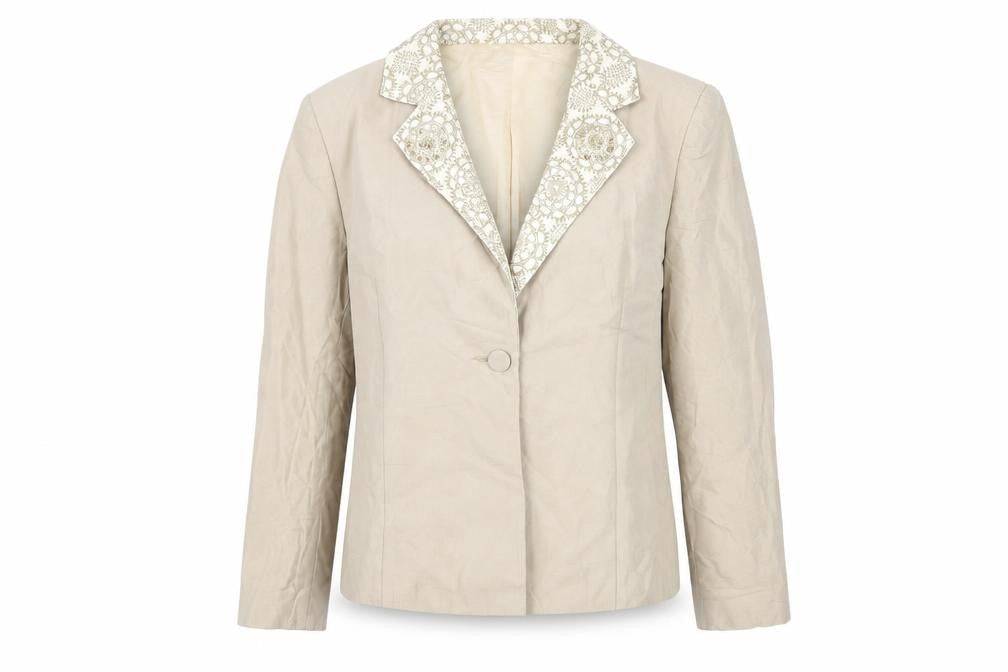 Presen Women's Beige Silk Suit Jacket Size 14