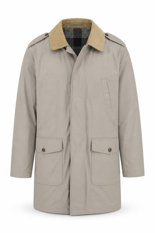 Canda Men's Beige 44in Check Lined Overcoat