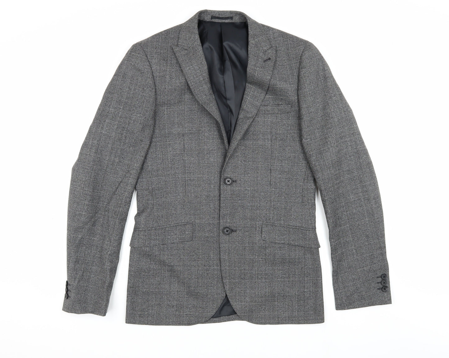 Next Men's Grey Checked Blazer 38L Long Sleeve Formal