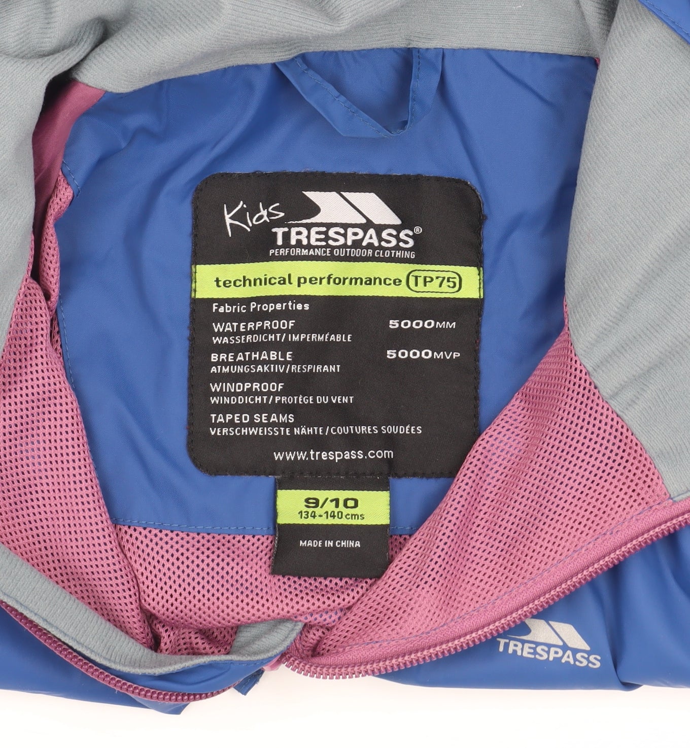Trespass Girls Blue Waterproof Rain Coat 9 Years