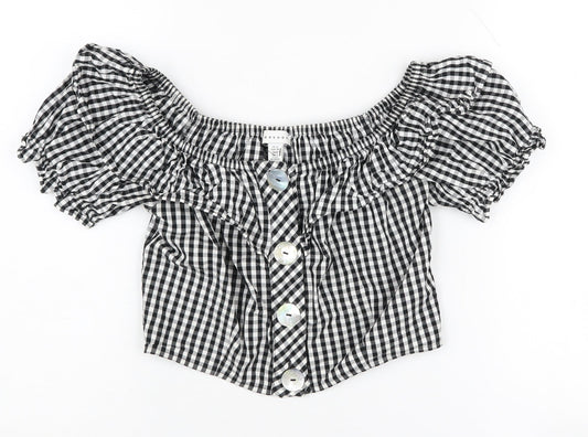 Topshop Women's Black Check Off-Shoulder Cropped Blouse Size 6