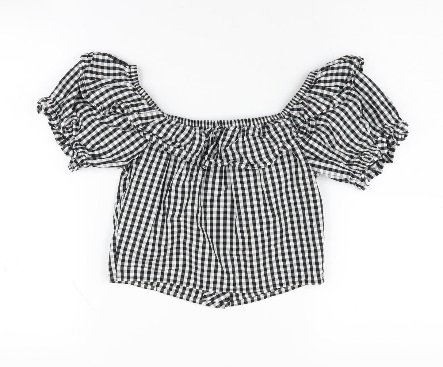 Topshop Women's Black Check Off-Shoulder Cropped Blouse Size 6