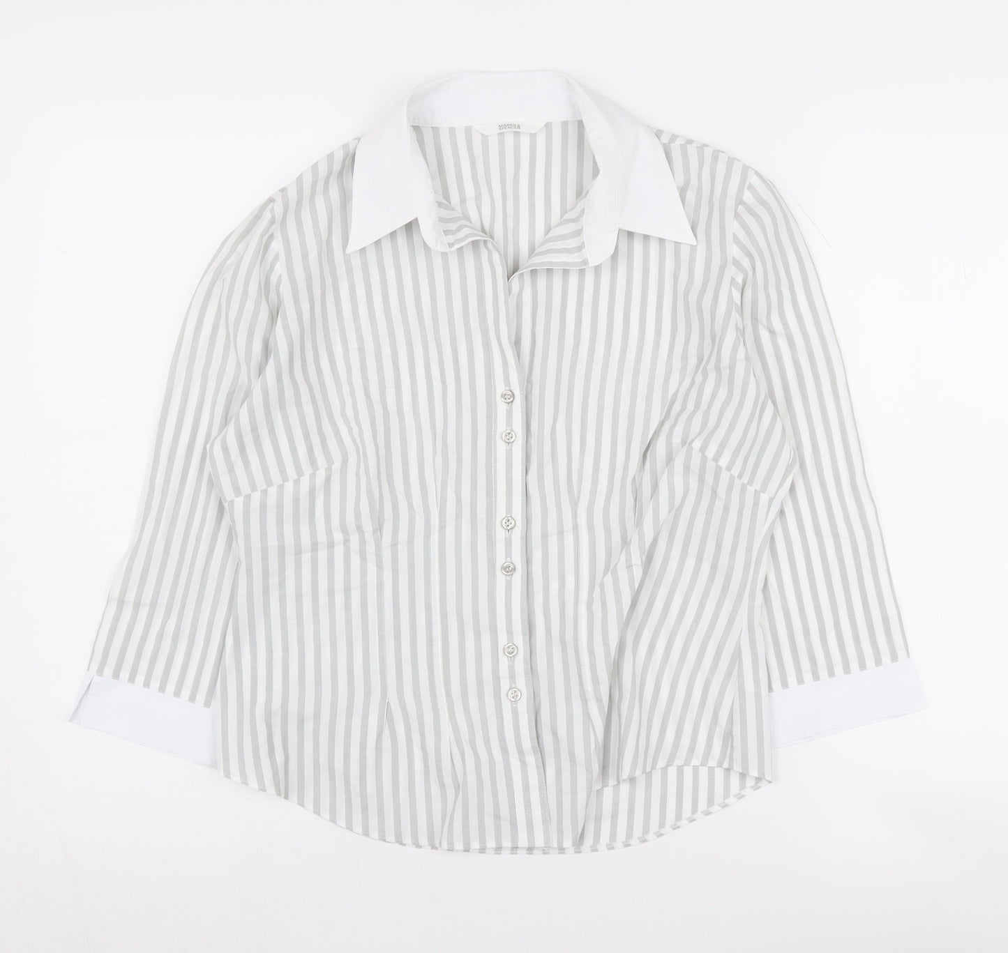 Marks and Spencer Women's Grey Striped Button-Up Collar Shirt