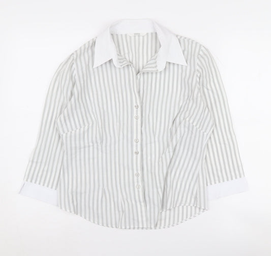 Marks and Spencer Women's Grey Striped Button-Up Collar Shirt