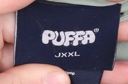 Brand and care label for Puffa girls’ green puffer jacket xl