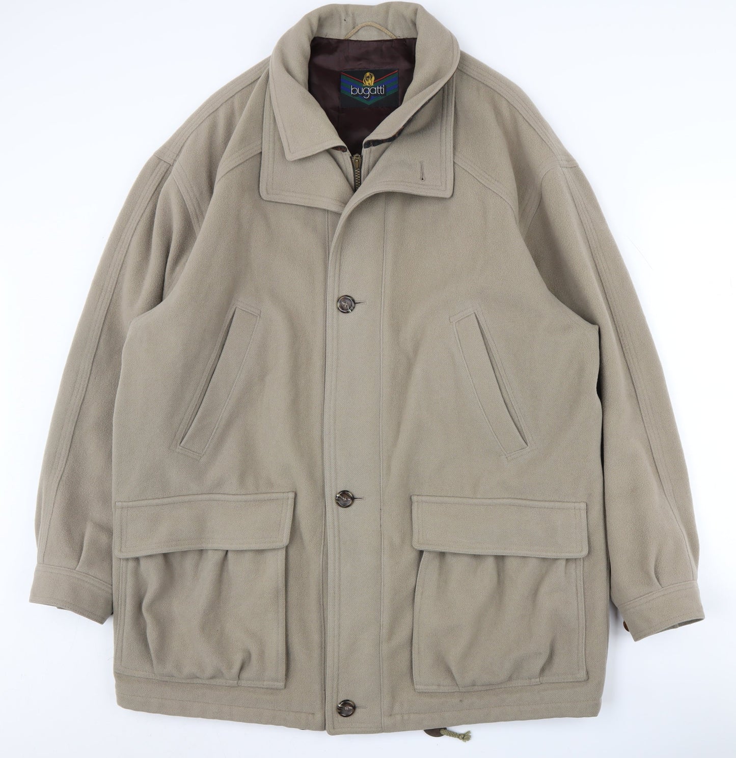 Bugatti Men's Beige Wool Mid-Length Coat, Size 42