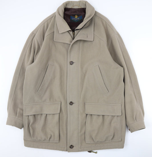 Bugatti Men's Beige Wool Mid-Length Coat, Size 42
