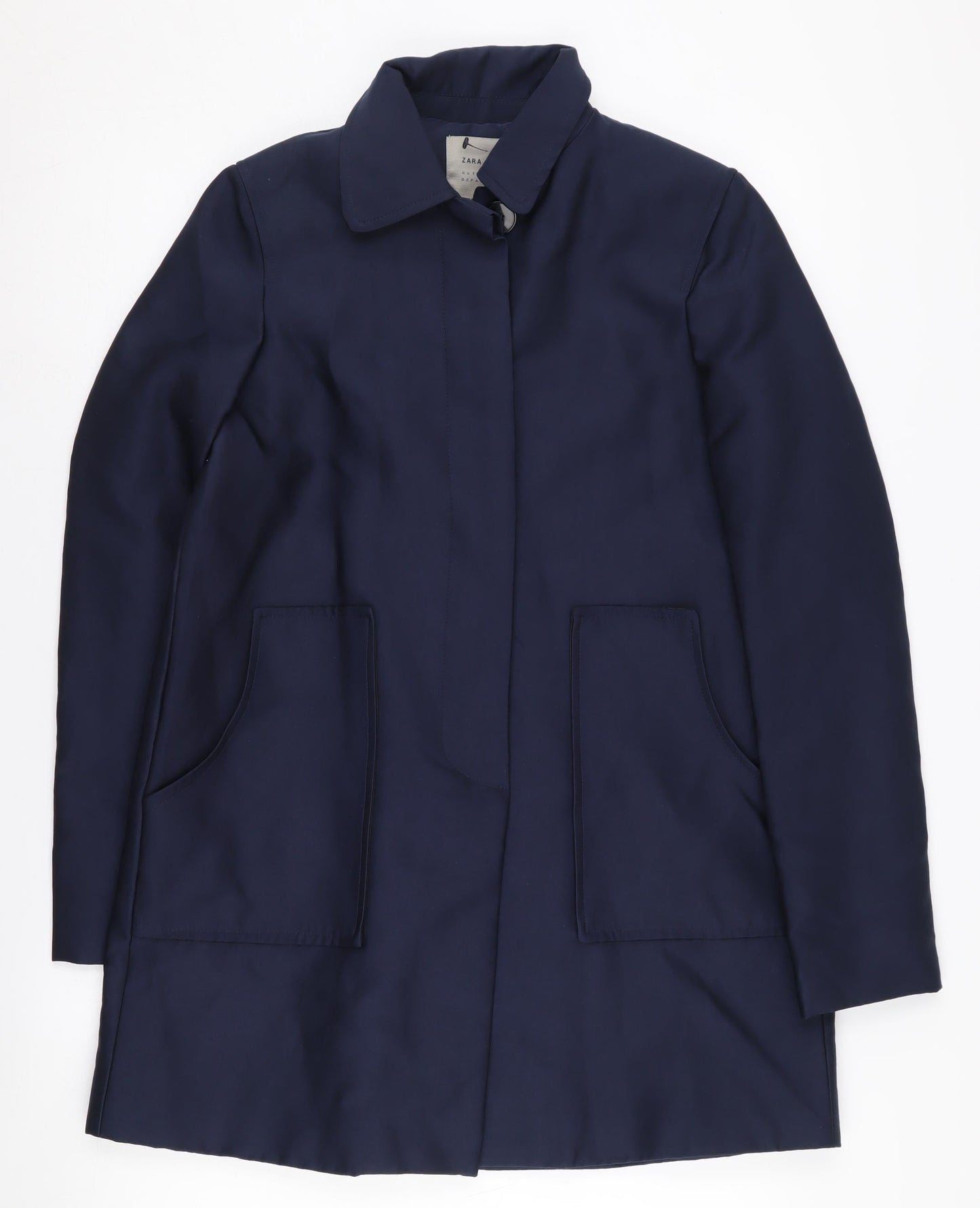 Zara Women's Blue XS Mid-Length Coat Cotton Blend