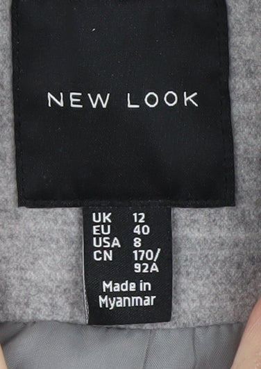 New Look Women's Grey Long Overcoat, Size 12